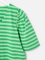 Oliver Bonas Green Striped V-Neck 100% Cotton T-Shirt - Image 4 of 5