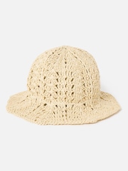 Oliver Bonas Cream Crochet Scalloped Edge Straw Bucket Hat - Image 1 of 3