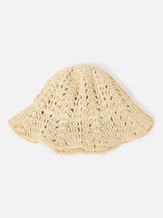 Oliver Bonas Cream Crochet Scalloped Edge Straw Bucket Hat - Image 2 of 3