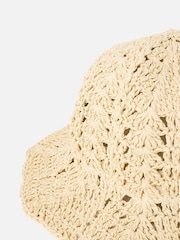Oliver Bonas Cream Crochet Scalloped Edge Straw Bucket Hat - Image 3 of 3