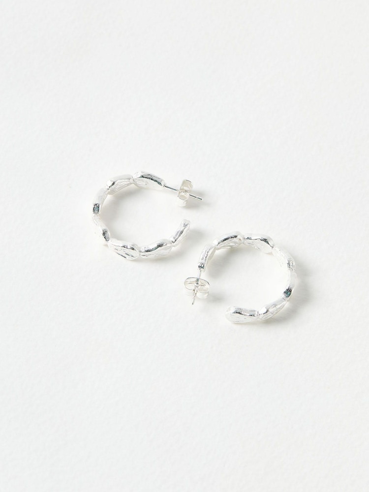 Oliver Bonas Silver Tone Talia Molten Shell Hoop Earrings - Image 2 of 4