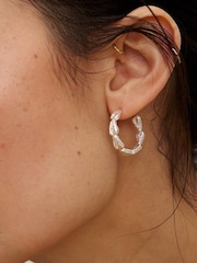 Oliver Bonas Silver Tone Talia Molten Shell Hoop Earrings - Image 4 of 4