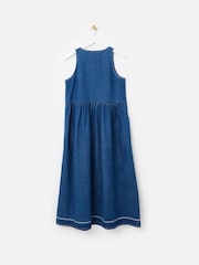 Oliver Bonas Blue Denim Scallop Stitch Sleeveless Midi Dress - Image 2 of 5