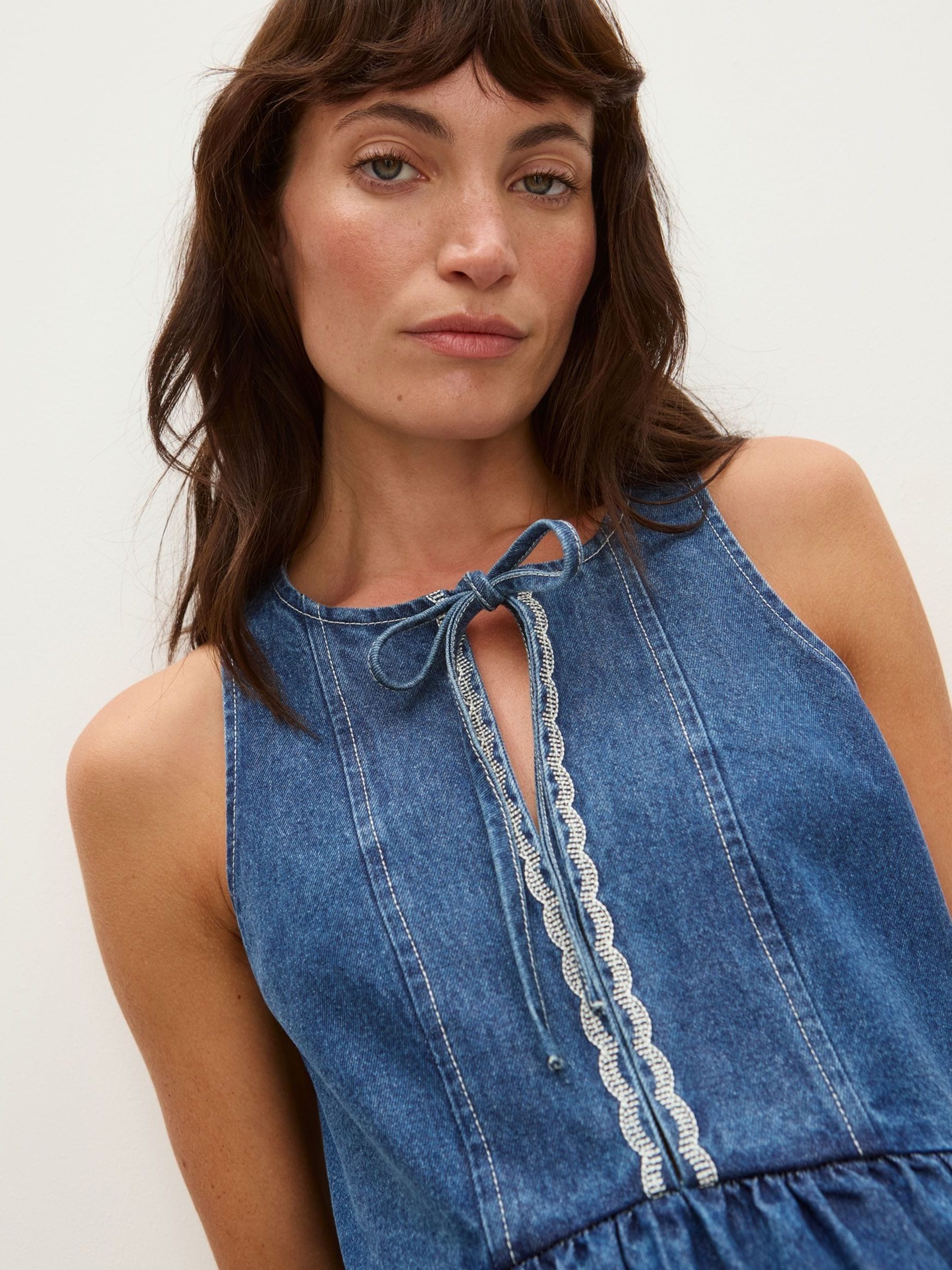 Buy Oliver Bonas Blue Denim Scallop Stitch Sleeveless Midi Dress