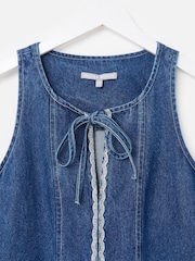 Oliver Bonas Blue Denim Scallop Stitch Sleeveless Midi Dress - Image 3 of 5