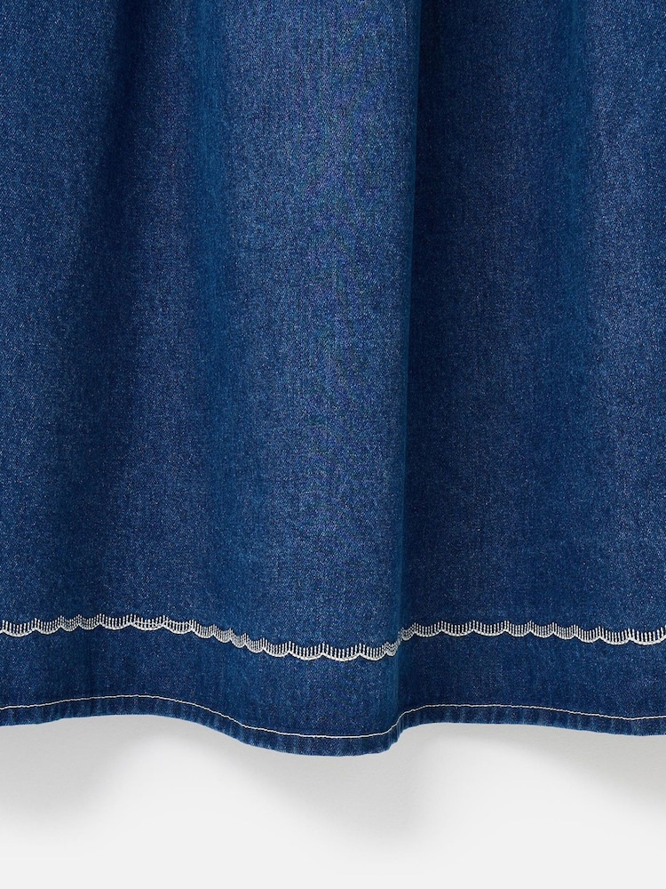 Oliver Bonas Blue Denim Scallop Stitch Sleeveless Midi Dress - Image 5 of 5