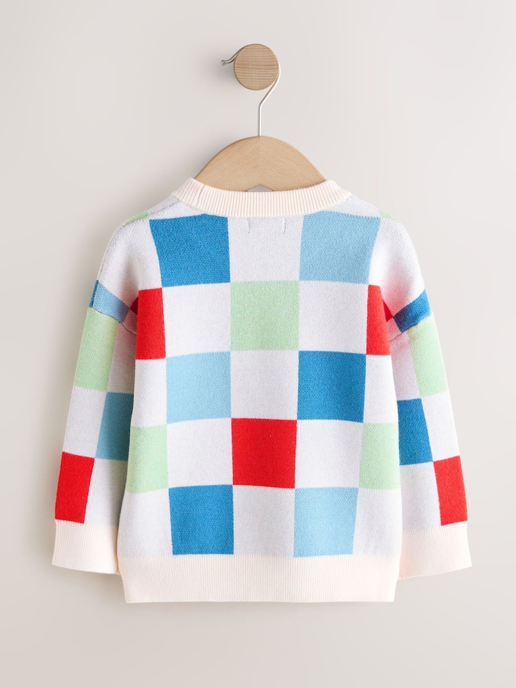 Bright Checkerboard Knitted Crew Neck Jumper (3mths-7yrs) - Image 2 of 4 Bright Checkerboard Knitted Crew Neck Jumper (3mths-7yrs) - Image 2 of 4