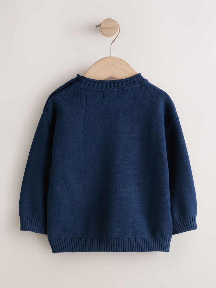 Navy Blue Sealife - Character Knitted Crew Neck Jumper (3mths-7yrs) - صورة 2 من 6 Navy Blue Sealife - Character Knitted Crew Neck Jumper (3mths-7yrs) - صورة 2 من 6