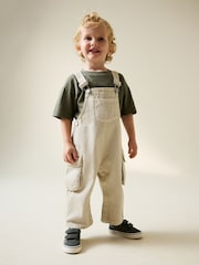 Ecru Twill Woven Cotton Cargo Dungarees (3mths-7yrs) - Image 1 of 7
