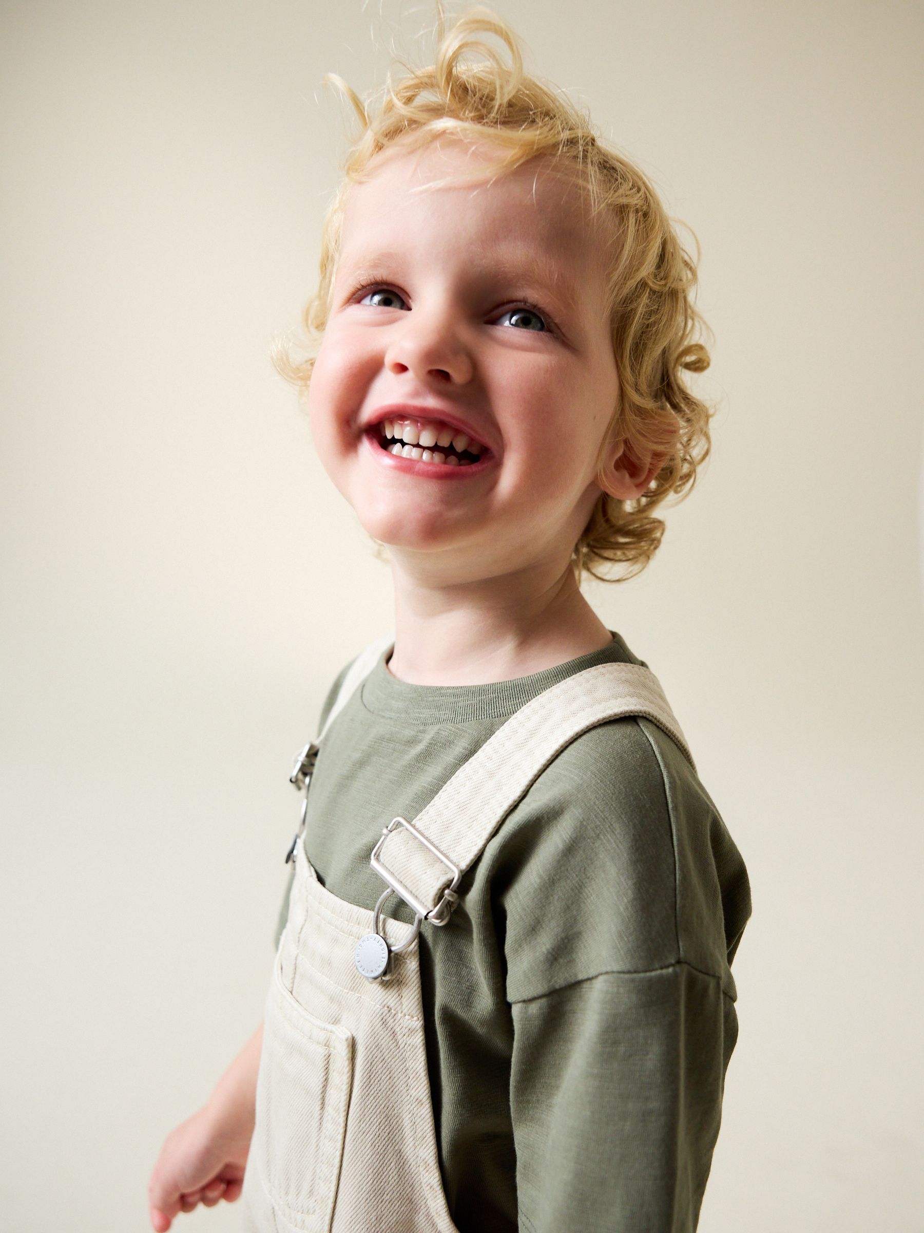 Buy Ecru Twill Woven Cotton Cargo Dungarees (3mths-7yrs) from the