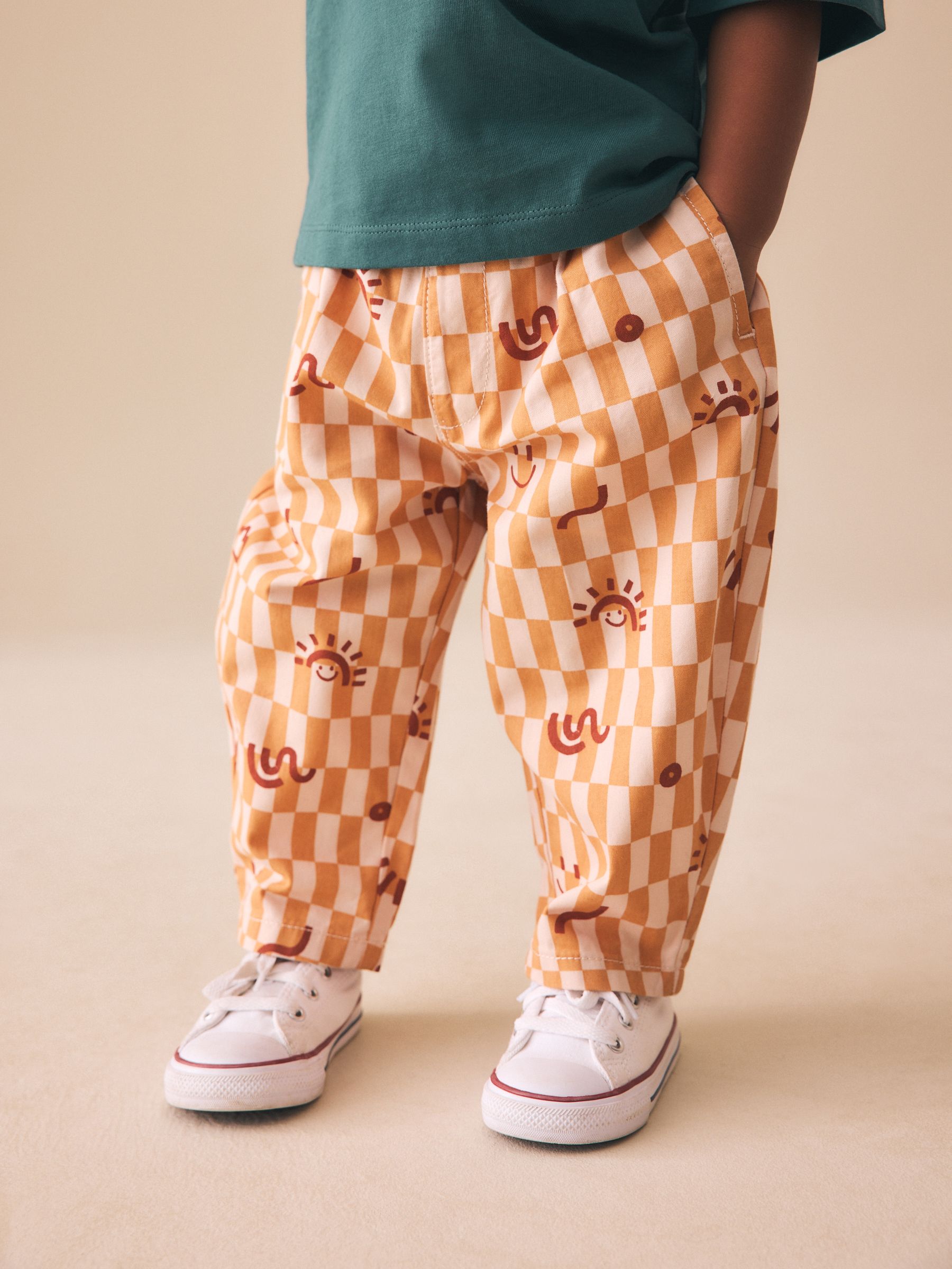 Buy Orange Checkerboard Barrel Pull On Trousers (3mths-7yrs