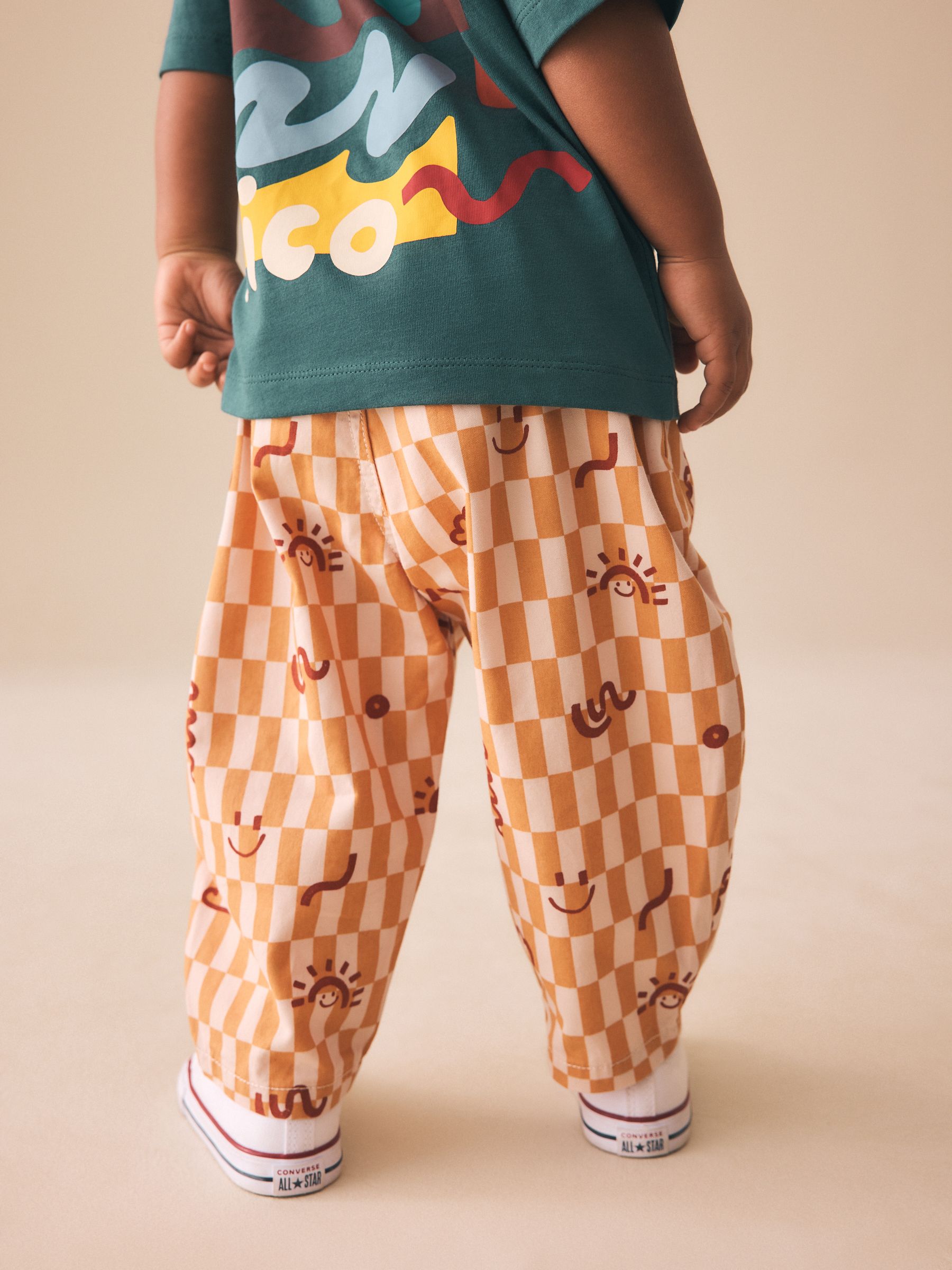 Buy Orange Checkerboard Barrel Pull On Trousers (3mths-7yrs