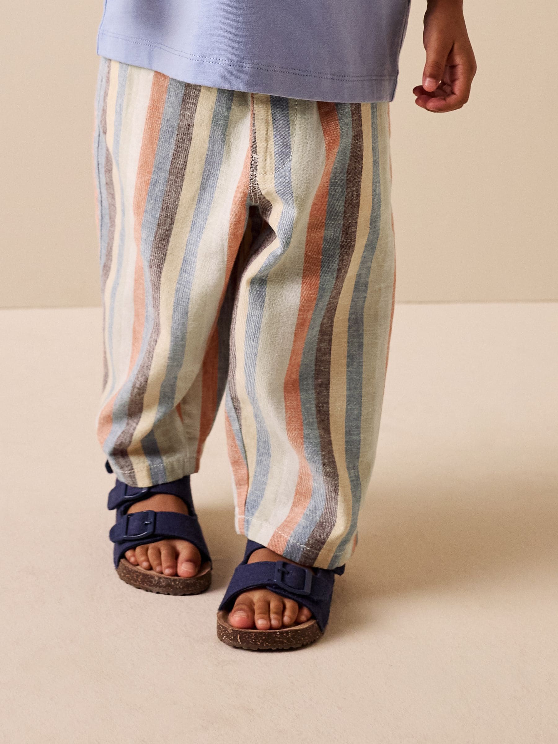 Buy Multi Stripe Wide Fit Linen Blend Pull on Trousers (3mths-7yrs