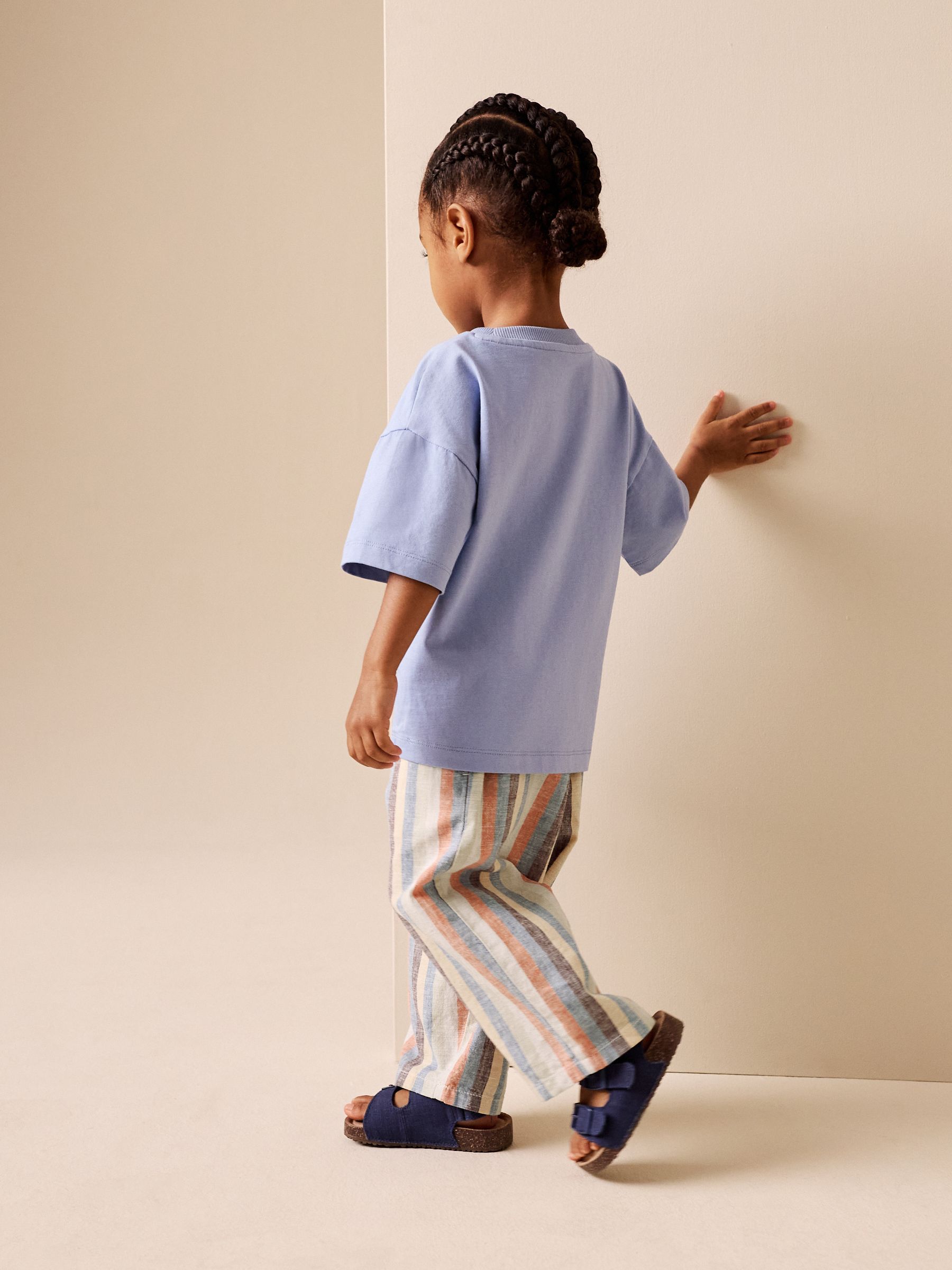 Buy Multi Stripe Wide Fit Linen Blend Pull on Trousers (3mths-7yrs