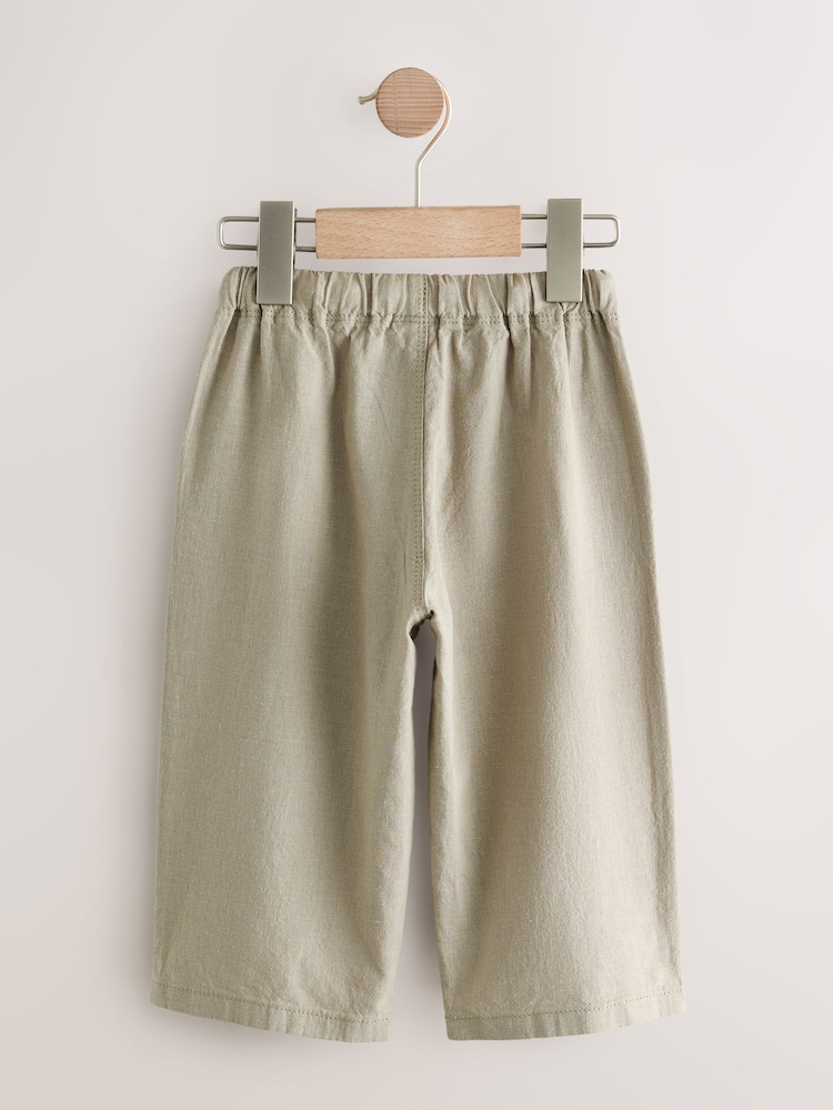 Sage Green Wide Fit Linen Blend Pull on Trousers (3mths-7yrs) - Image 2 of 4