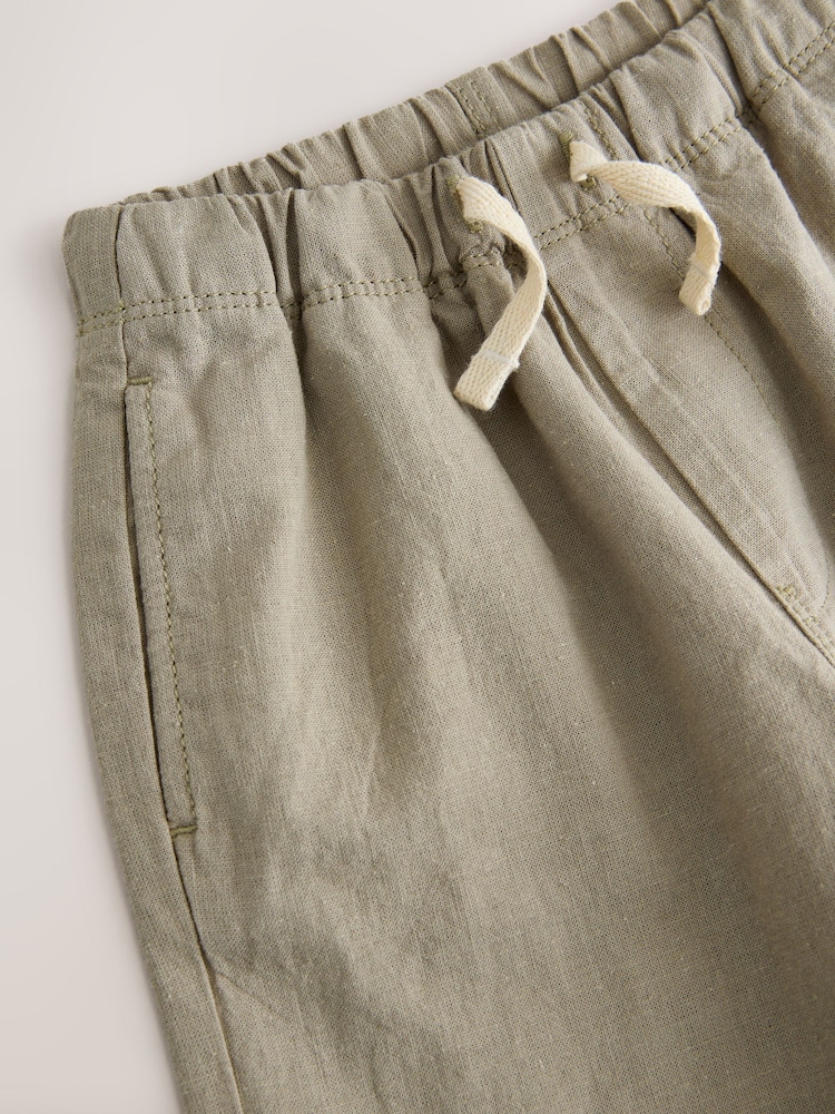 Sage Green Wide Fit Linen Blend Pull on Trousers (3mths-7yrs) - Image 8 of 8