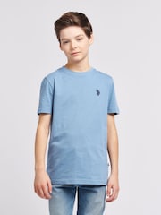Коралловый с голубым - US Polo Assn. Футболка для мальчиков из 100% хлопка с принтом лошадей - Изображение 1 из 7