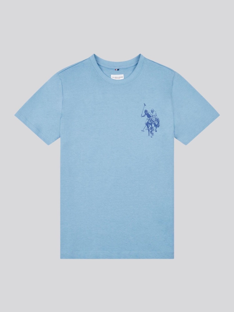 U.S. Polo Assn. Aqua Blue Large Boys Double Horsemen Graphic Print 100% Cotton T-Shirt - Image 1 of 3