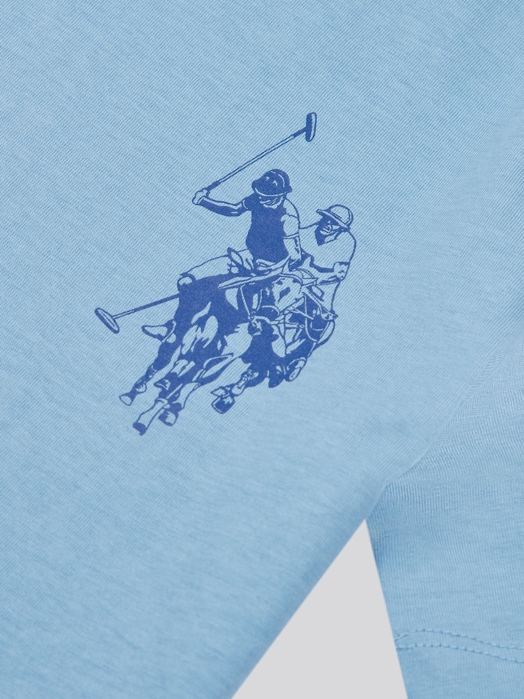 U.S. Polo Assn. Aqua Blue Large Boys Double Horsemen Graphic Print 100% Cotton T-Shirt - Image 3 of 3