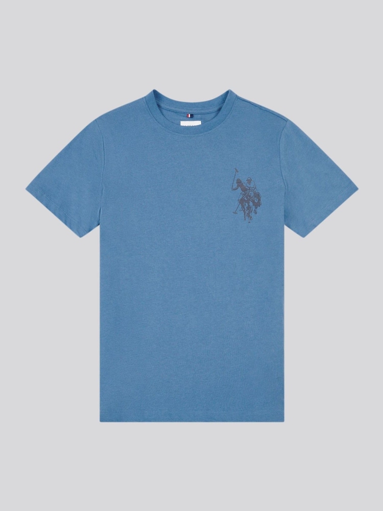 U.S. Polo Assn. Light Blue Large Boys Double Horsemen Graphic Print 100% Cotton T-Shirt - Image 1 of 3