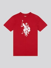 U.S. Polo Assn Red Boys Double Horsemen Graphic Print 100% Cotton T-Shirt - Image 1 of 1
