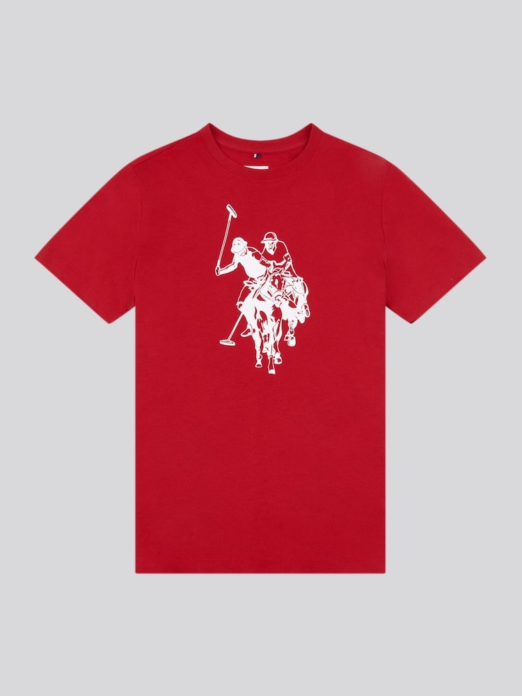 U.S. Polo Assn Red Boys Double Horsemen Graphic Print 100% Cotton T-Shirt - Image 1 of 1