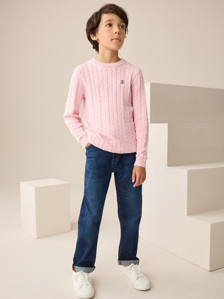 Pink Cable Knit Crew Neck Jumper (3-16yrs) - Image 2 of 3 Pink Cable Knit Crew Neck Jumper (3-16yrs) - Image 2 of 3