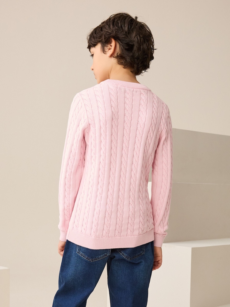 Pink Cable Knit Crew Neck Jumper (3-16yrs) - Image 3 of 3 Pink Cable Knit Crew Neck Jumper (3-16yrs) - Image 3 of 3