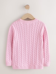 Pink Cable Knit Crew Neck Jumper (3-16yrs) - Image 5 of 7