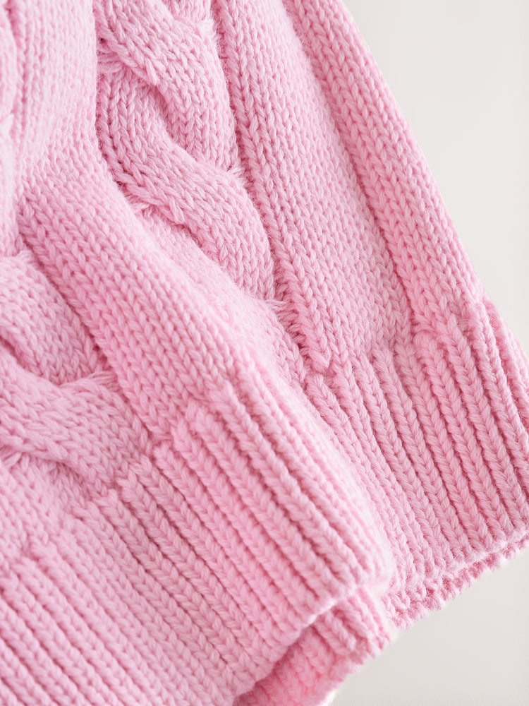 Pink Cable Knit Crew Neck Jumper (3-16yrs) - Image 7 of 7