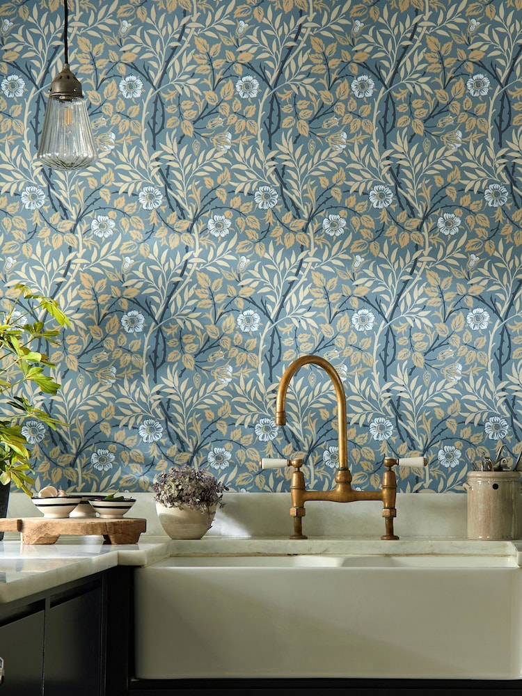 Morris & Co Sweet Briar Mineral Linen Sweet Briar Morris  Friends 10M Wallpaper - Image 2 of 3
