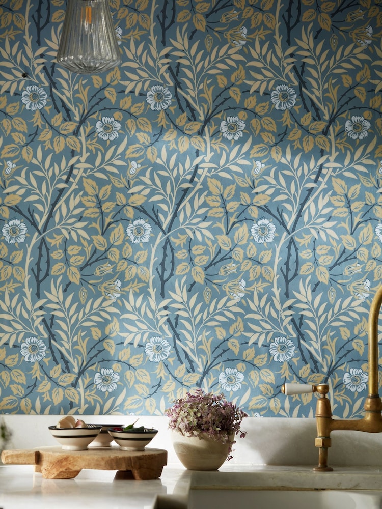 Morris & Co Sweet Briar Mineral Linen Sweet Briar Morris  Friends 10M Wallpaper - Image 3 of 3