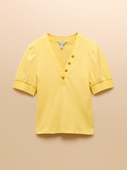 Tabitha Lemon Yellow Ribbed V Neck Top With Puff Sleeves - Image 10 of 10
