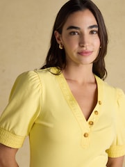 Tabitha Lemon Yellow Ribbed V Neck Top With Puff Sleeves - Image 4 of 10