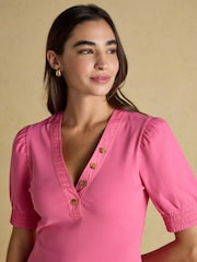 Tabitha Pink Ribbed V Neck Top With Puff Sleeves - Image 4 of 8