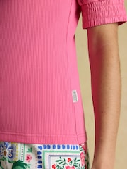 Tabitha Pink Ribbed V Neck Top With Puff Sleeves - Image 7 of 8