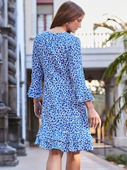 Sosandar Blue Ditsy Floral Print Ruffle Hem Shift Dress - Image 3 of 5