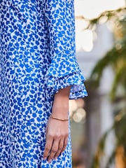 Sosandar Blue Ditsy Floral Print Ruffle Hem Shift Dress - Image 4 of 5