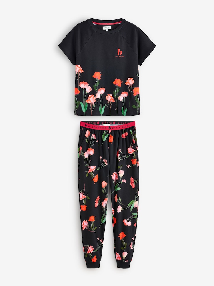 B by Ted Baker Jersey Floral Print Black/Red Pyjamas - Image 1 of 7 B by Ted Baker Jersey Floral Print Black/Red Pyjamas - Image 1 of 7