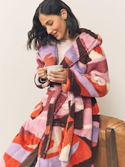 Orange Abstract Scene Print Teddy Borg Dressing Gown - Image 3 of 8