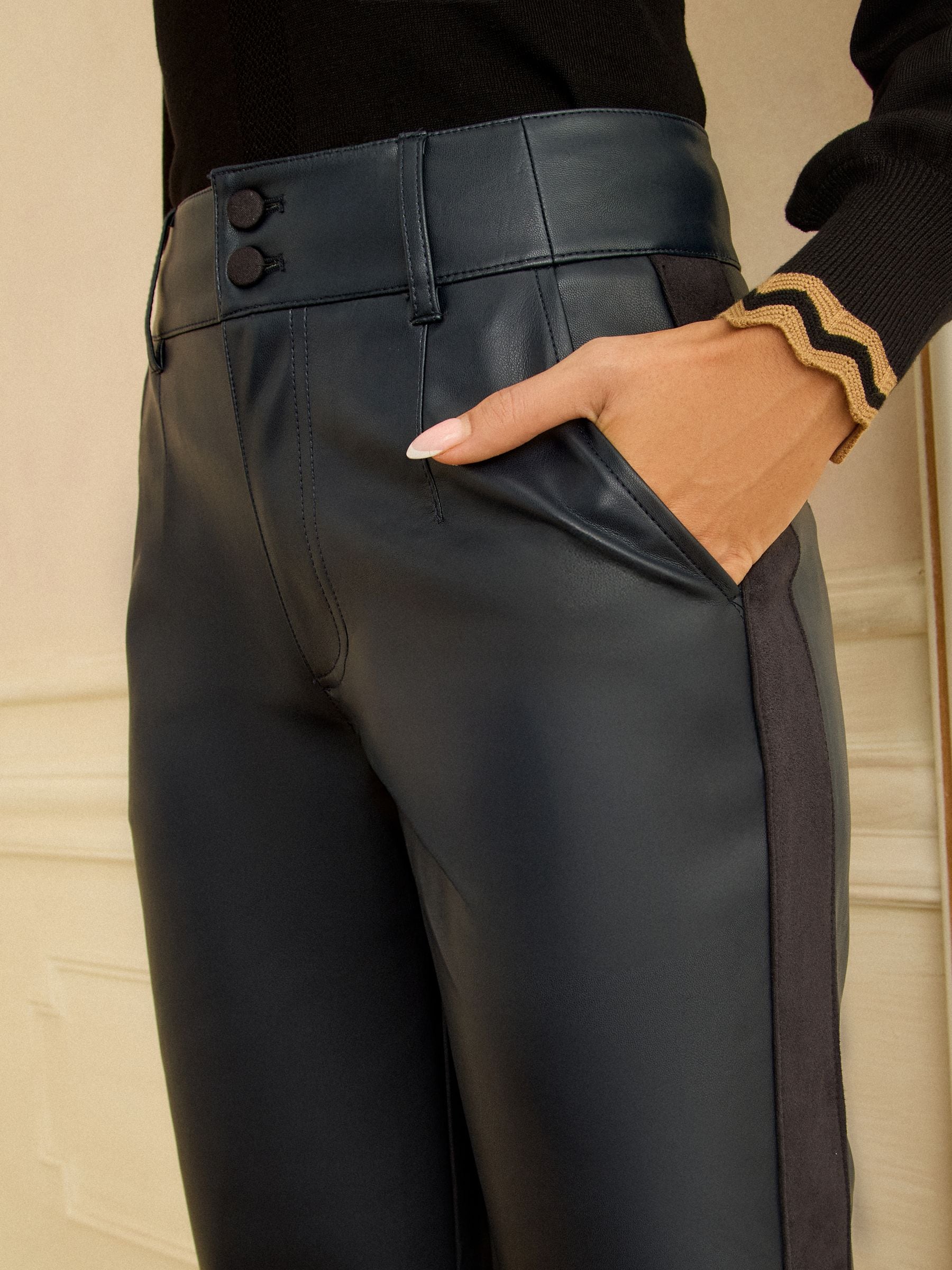 Buy Love & Roses Navy Faux Leather Wide Leg With Faux Suede Side