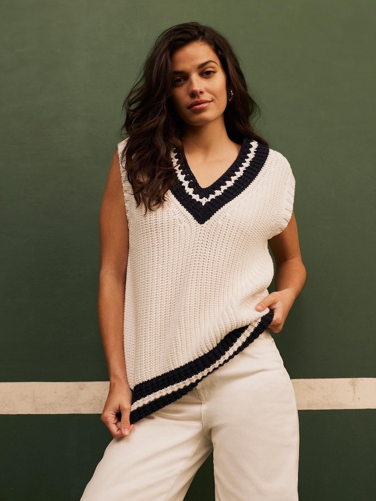 Mint Velvet White Cricket Knit Tank Top - Image 2 of 8