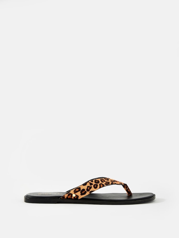 Mint Velvet Natural Lula Leopard Print Textured Flip Flops - Image 1 of 5