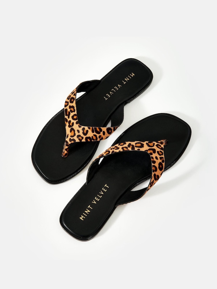 Mint Velvet Natural Lula Leopard Print Textured Flip Flops - Image 2 of 5