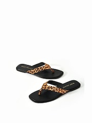 Mint Velvet Natural Lula Leopard Print Textured Flip Flops - Image 3 of 5