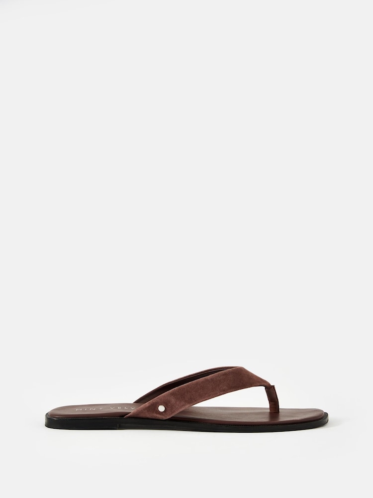Mint Velvet Chocolate Brown Lula Suede Flip Flops - Image 1 of 4