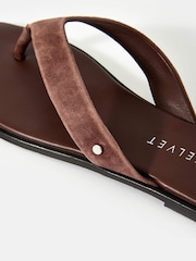 Mint Velvet Chocolate Brown Lula Suede Flip Flops - Image 4 of 4