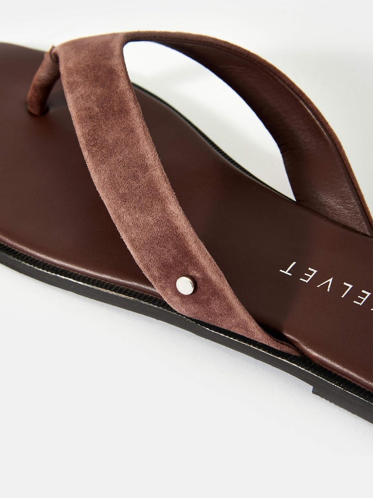 Mint Velvet Chocolate Brown Lula Suede Flip Flops - Image 4 of 4