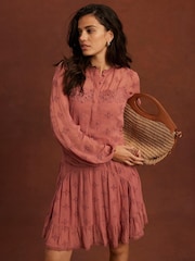 Mint Velvet Pink Broderie Mini Dress - Image 2 of 8
