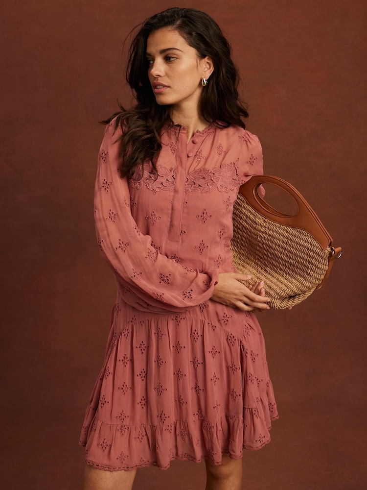 Mint Velvet Pink Broderie Mini Dress - Image 2 of 8
